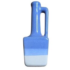 Vtg Zanesville Stoneware Pottery Bottle Vase Jug, Handle, Blue White, 4K30 6.25"